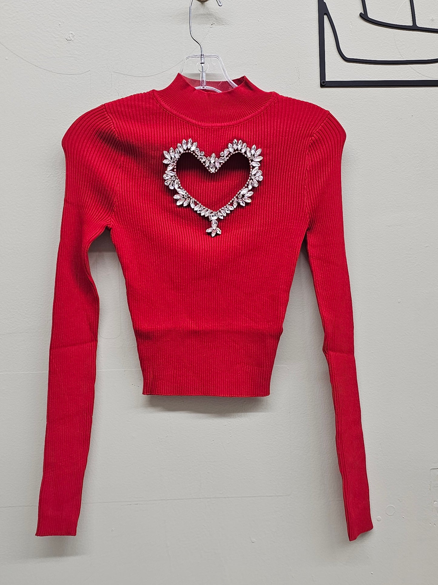 SEXY DAIMOND HEART BLOUSE TOP  LONG-SLEVEE #T