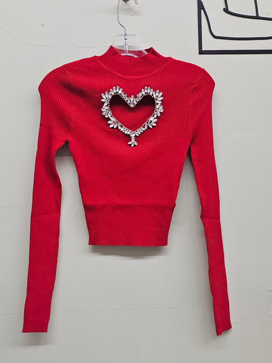 SEXY DAIMOND HEART BLOUSE TOP  LONG-SLEVEE #T
