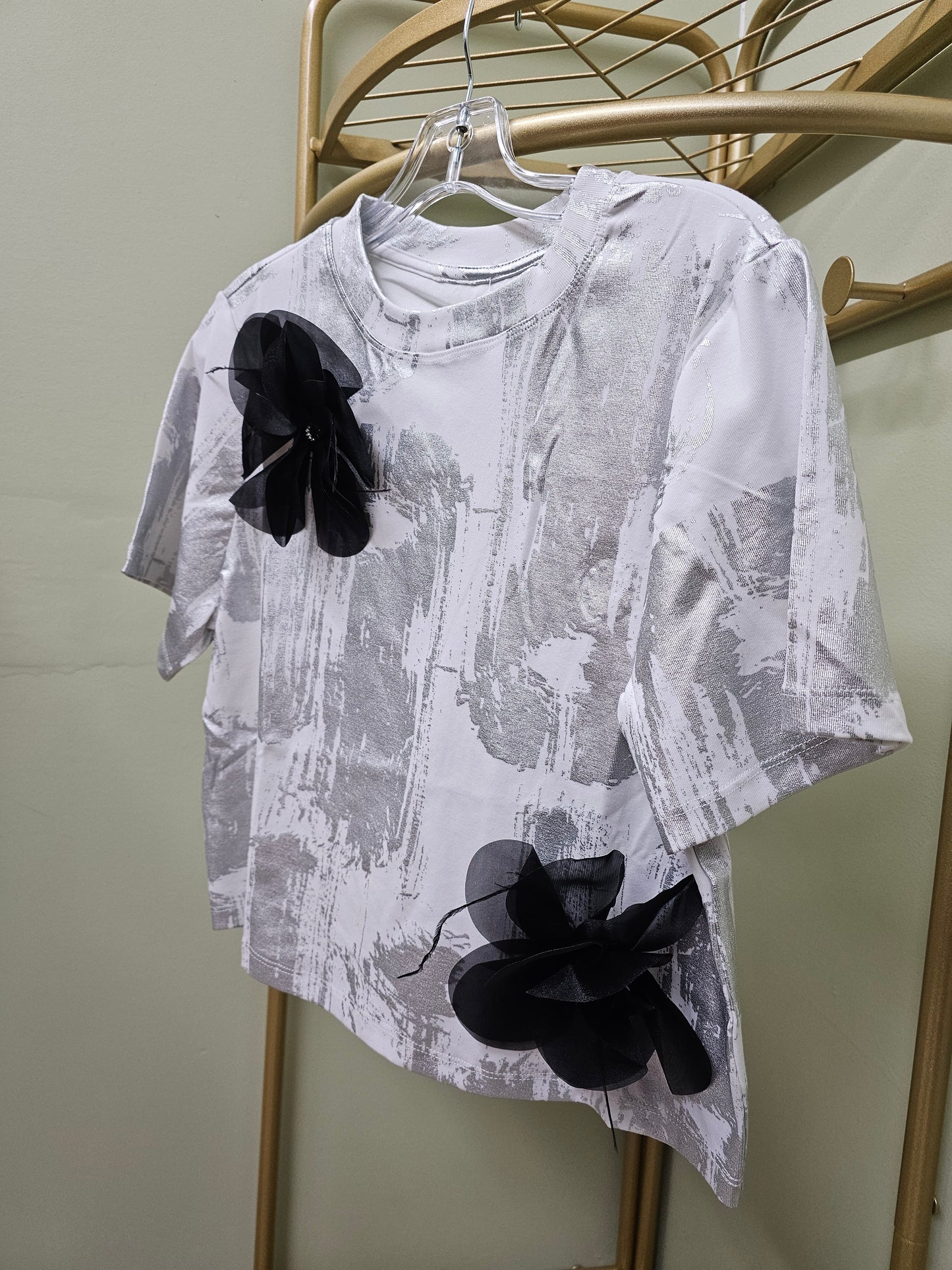 METALLIC-FOIL TIE-DYE 3D FLOWER SILVER #