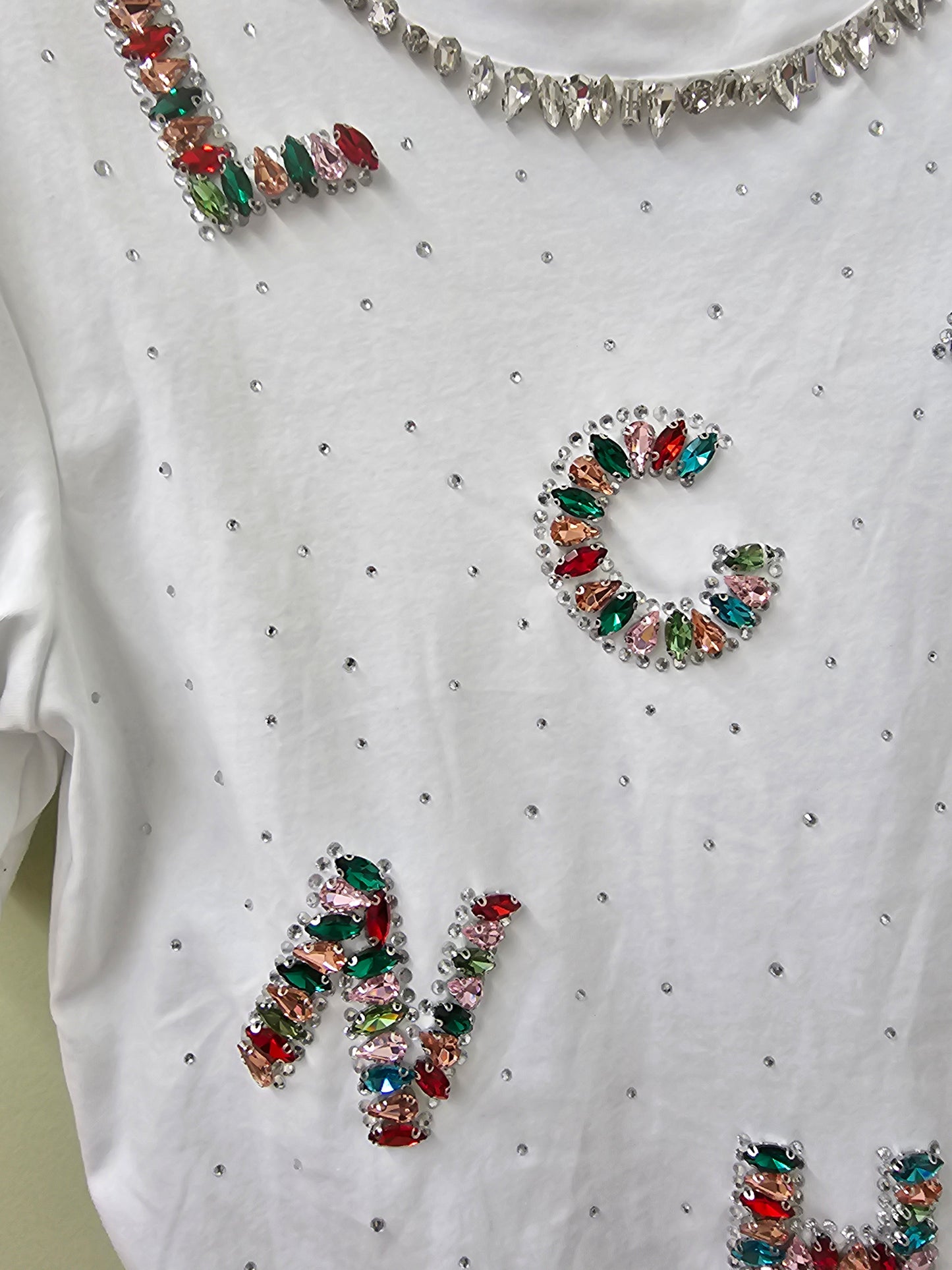 Rainbow Letter White T-shirt Rhinestone Colors #T