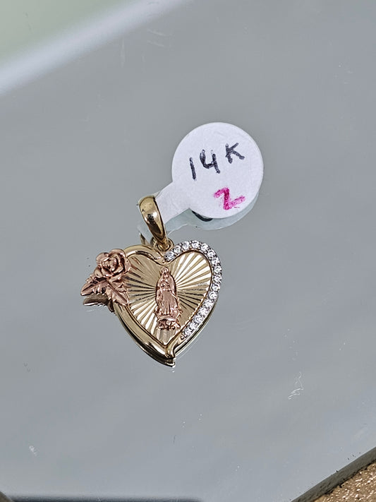 Virgin Mary Heart Pendant 14k Gold # 2