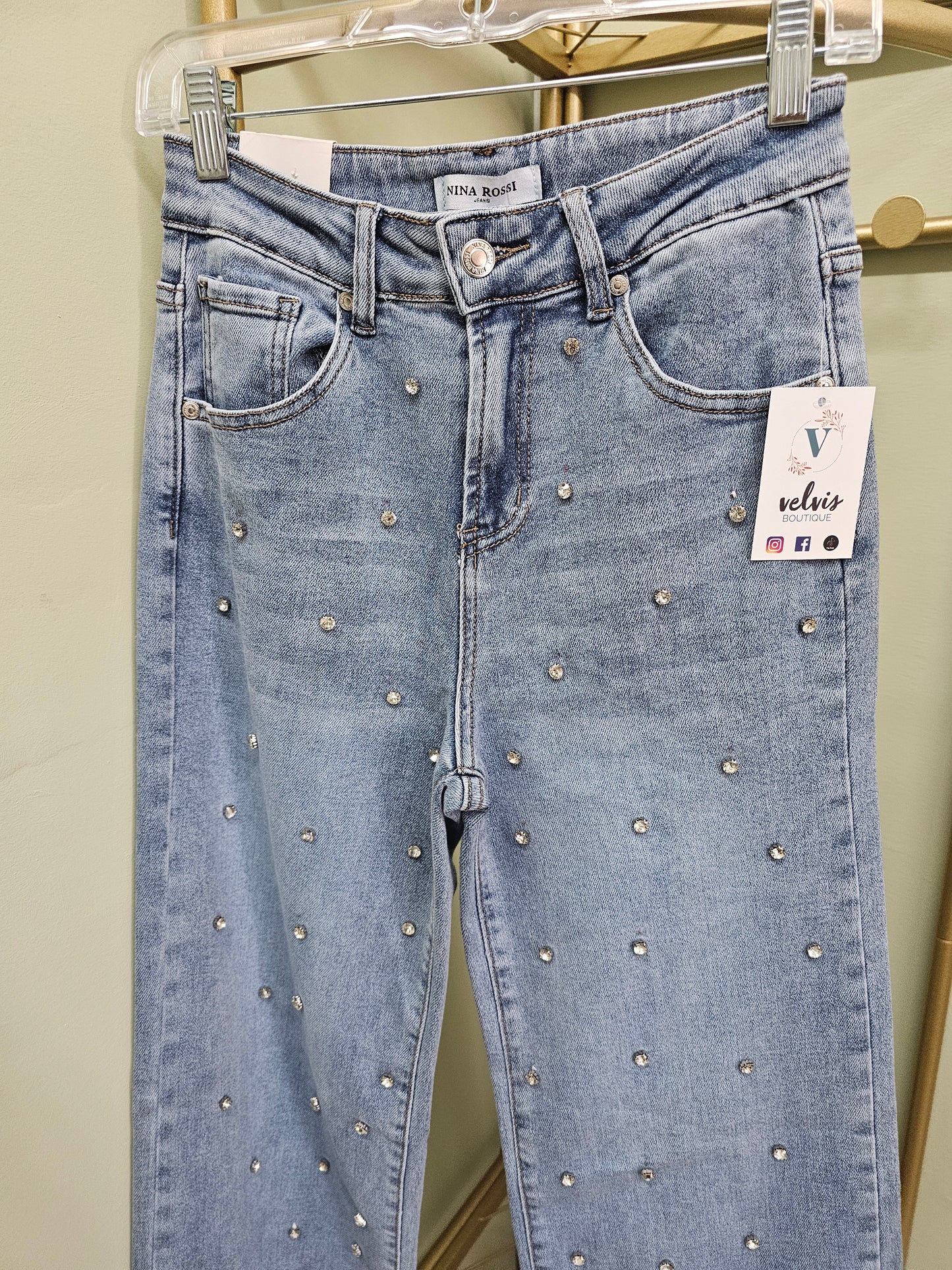 Nina Denim Ligh Rhinestone Jeans #T