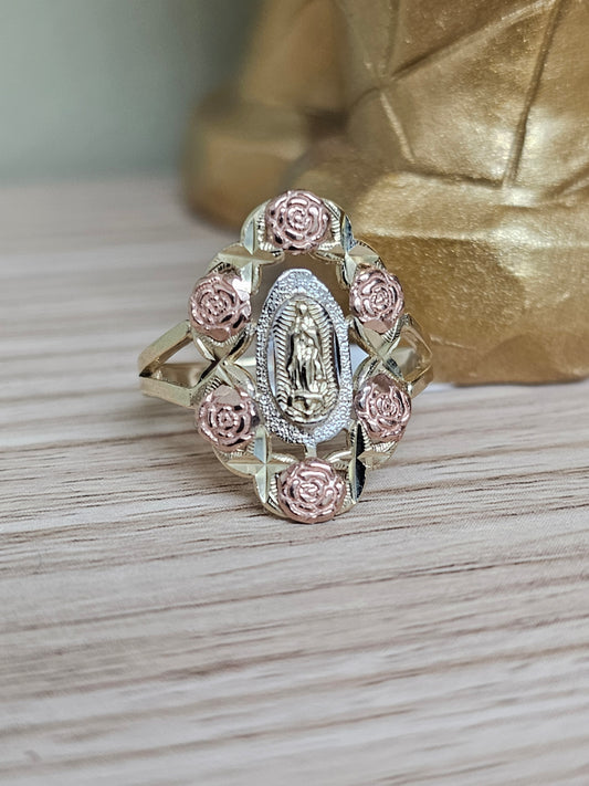 10k Gold Virgin Mary Ring with roses #30