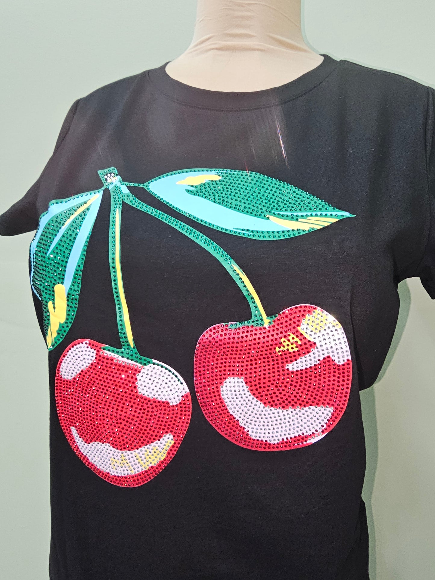 Cherry Cherry Rhinestone T-shirt Black #T