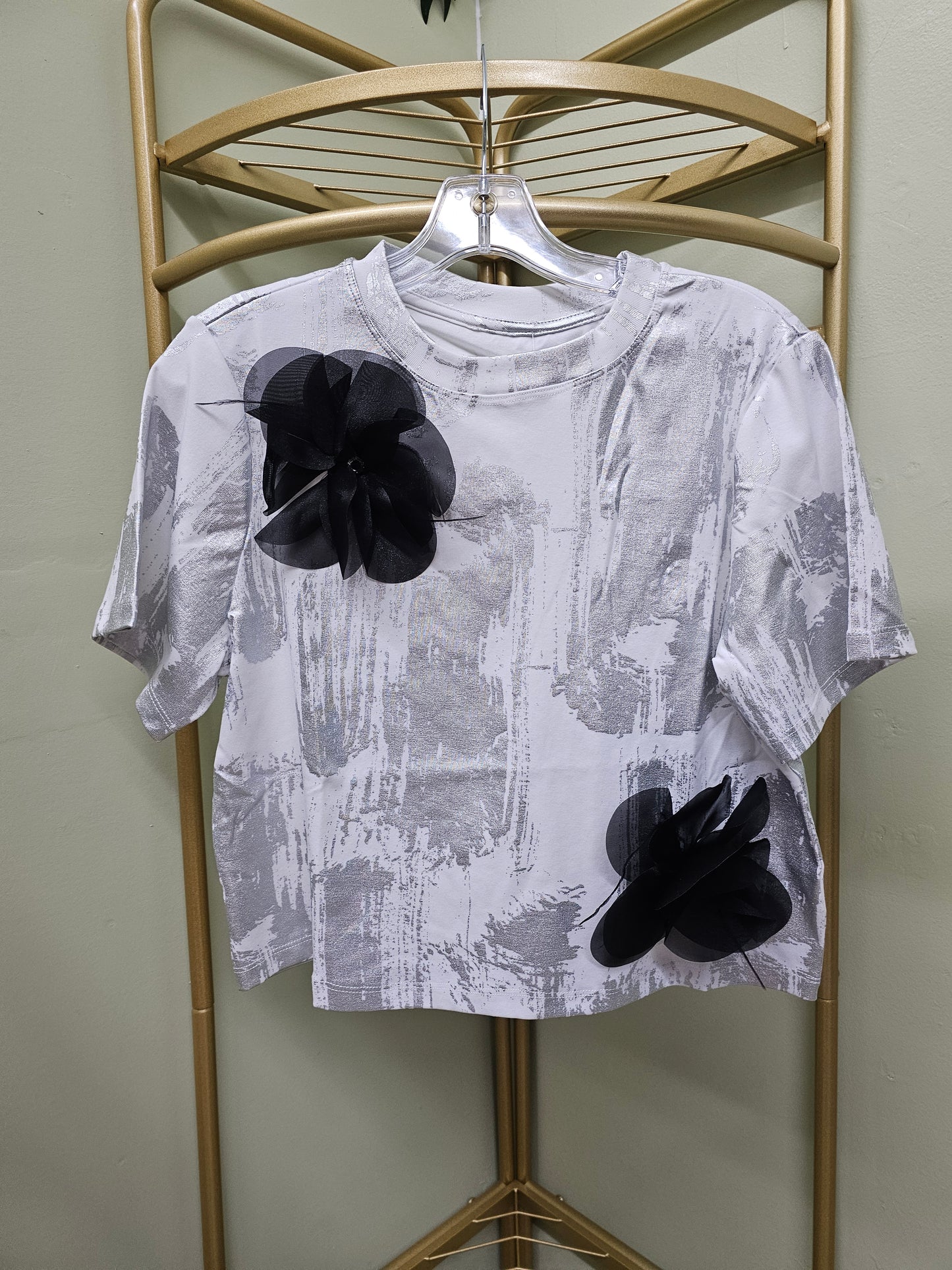METALLIC-FOIL TIE-DYE 3D FLOWER SILVER #