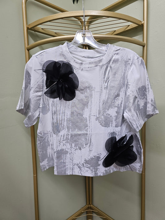 3D Flower Metallic Spring women T-shirt