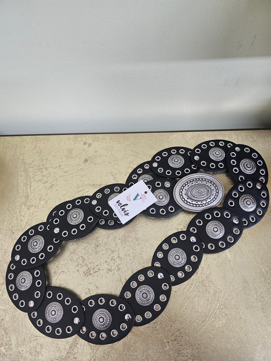 Black oval leather belt