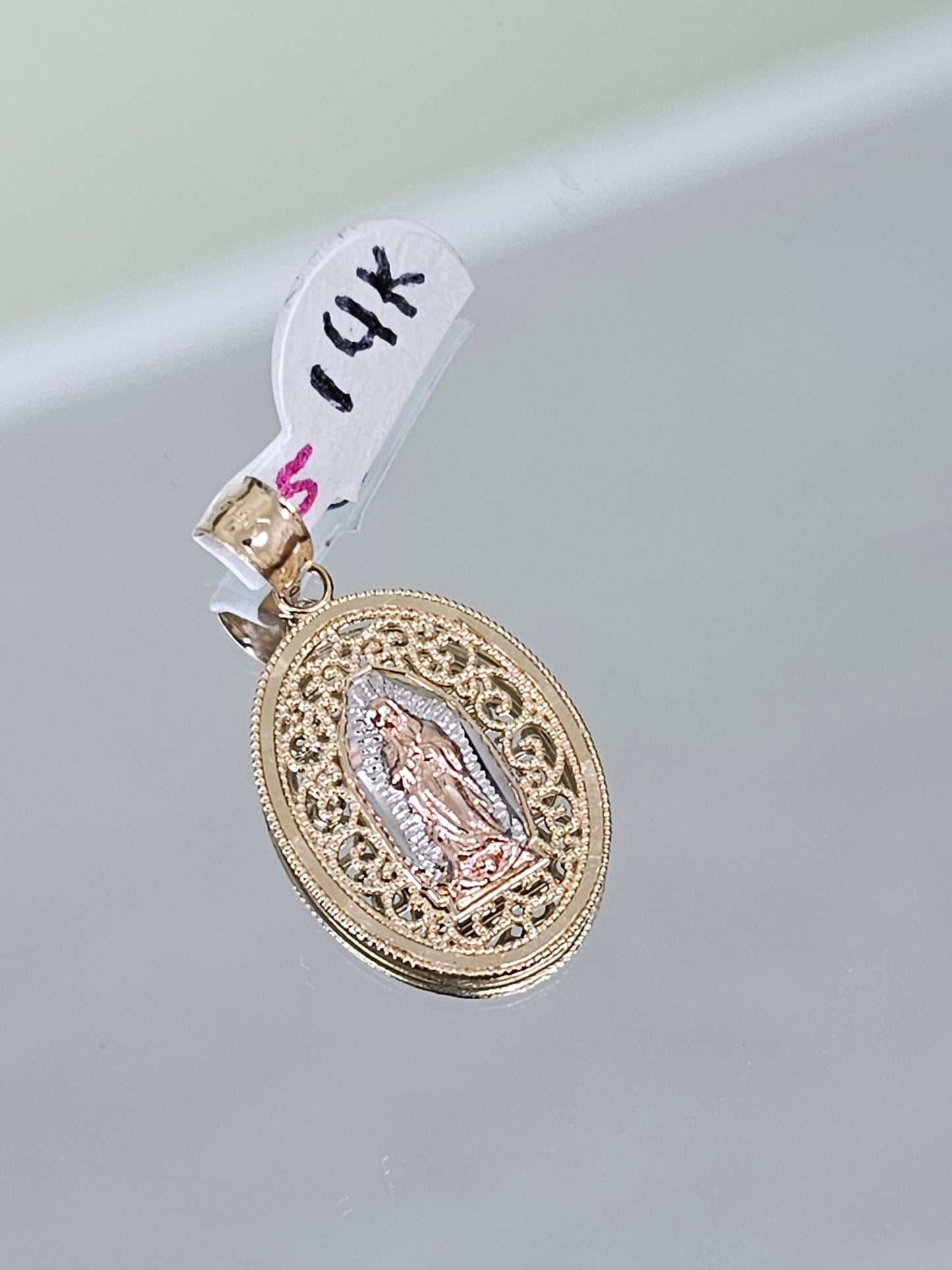 Virgine Mary tri-color pendent 14k Gold #5