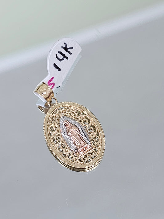 Virgine Mary tri-color pendent 14k Gold #5
