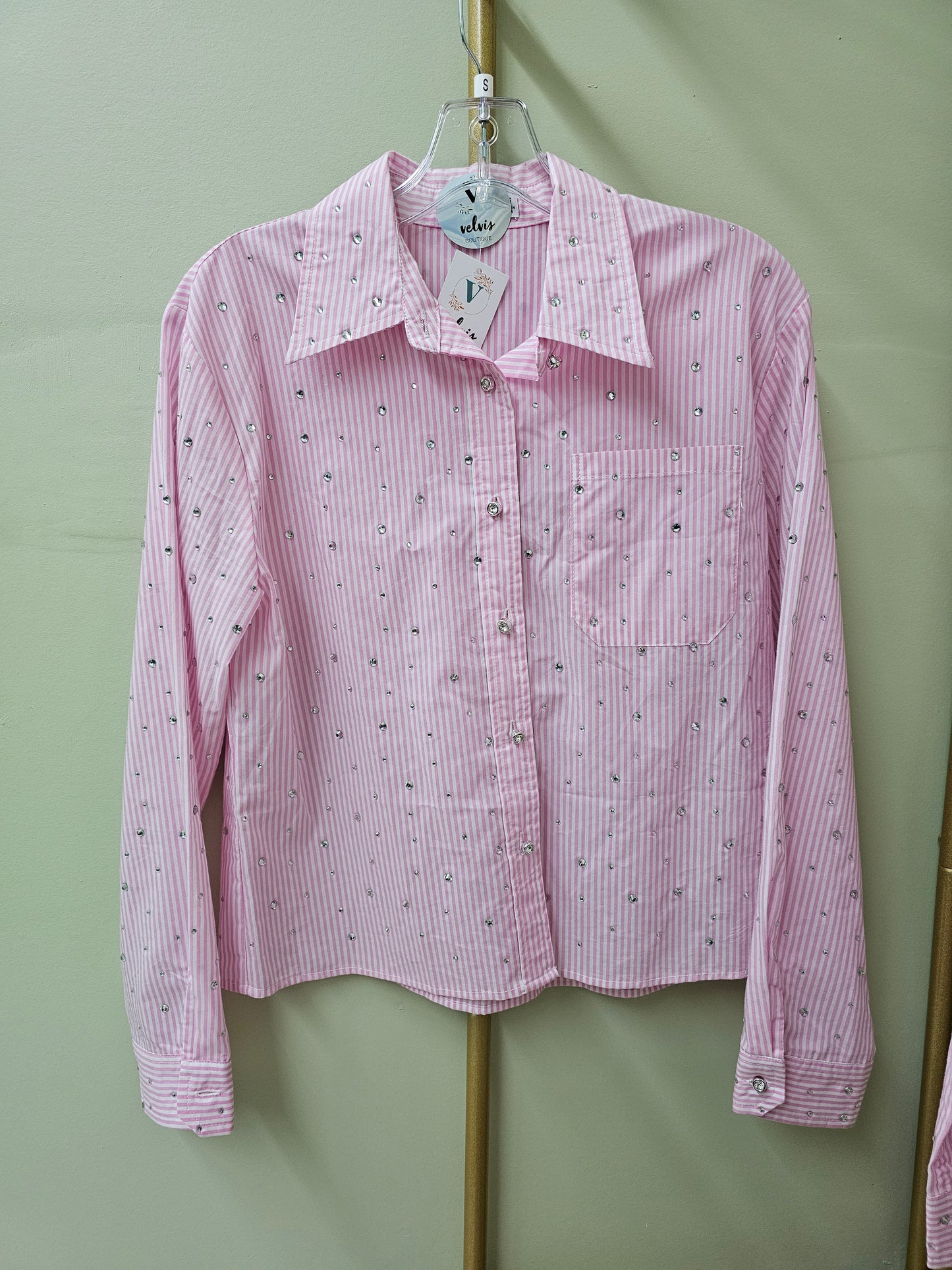 Rita Rhinestone shirt LIGHT PINK STRIPED Woman  Blouse #T