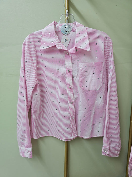 Rita Rhinestone shirt LIGHT PINK STRIPED Woman  Blouse #T