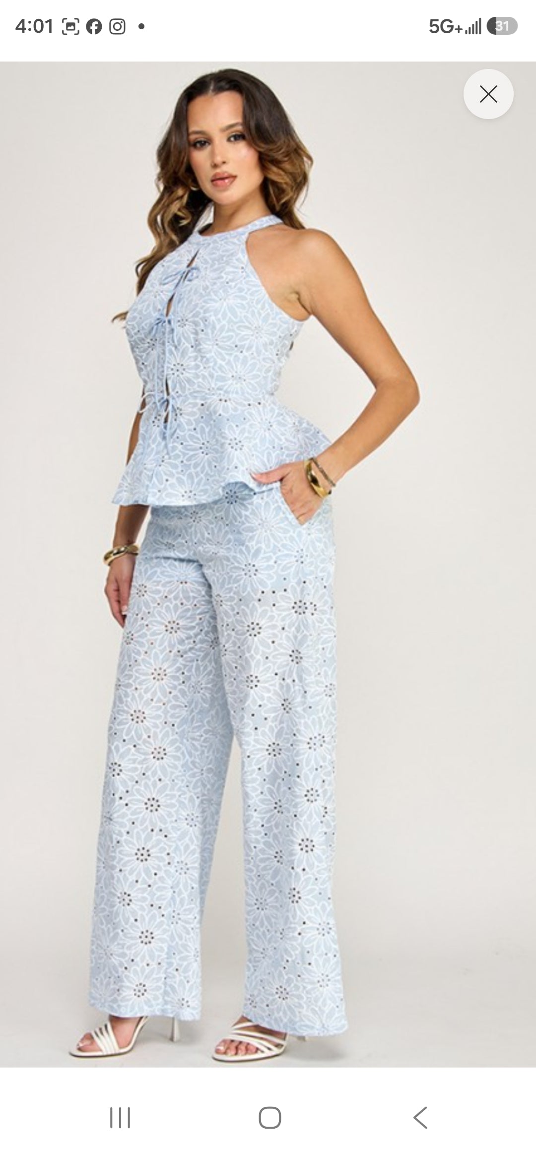 blue Pantalon  flower pants wide leg