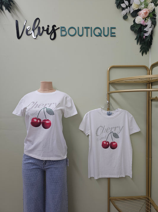 Cherry's white Rhinestone T-shirt #T