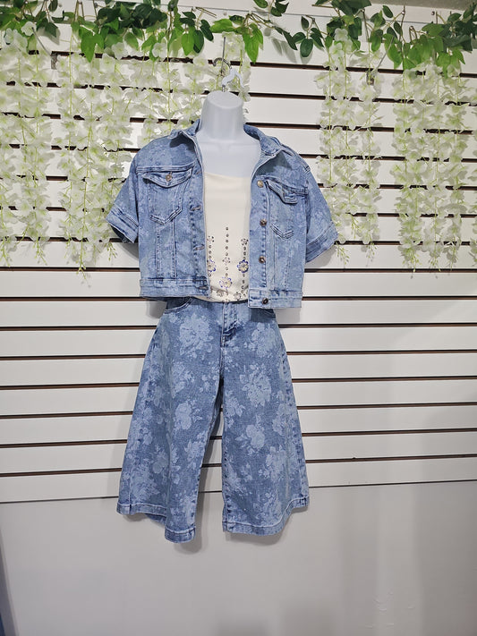 Megan Set Denim Flower short women Stretching #T