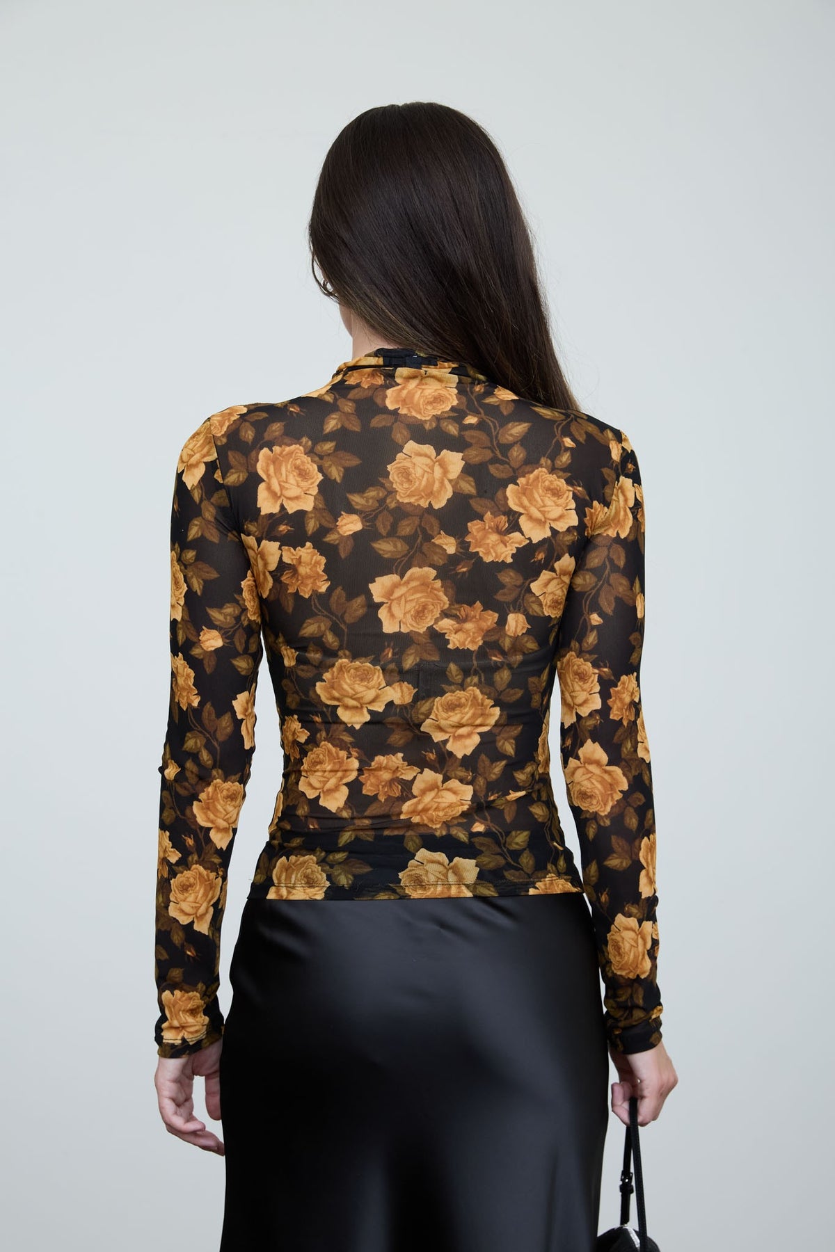 Floral Mesh Mock Neck Long Sleeve Knit Top