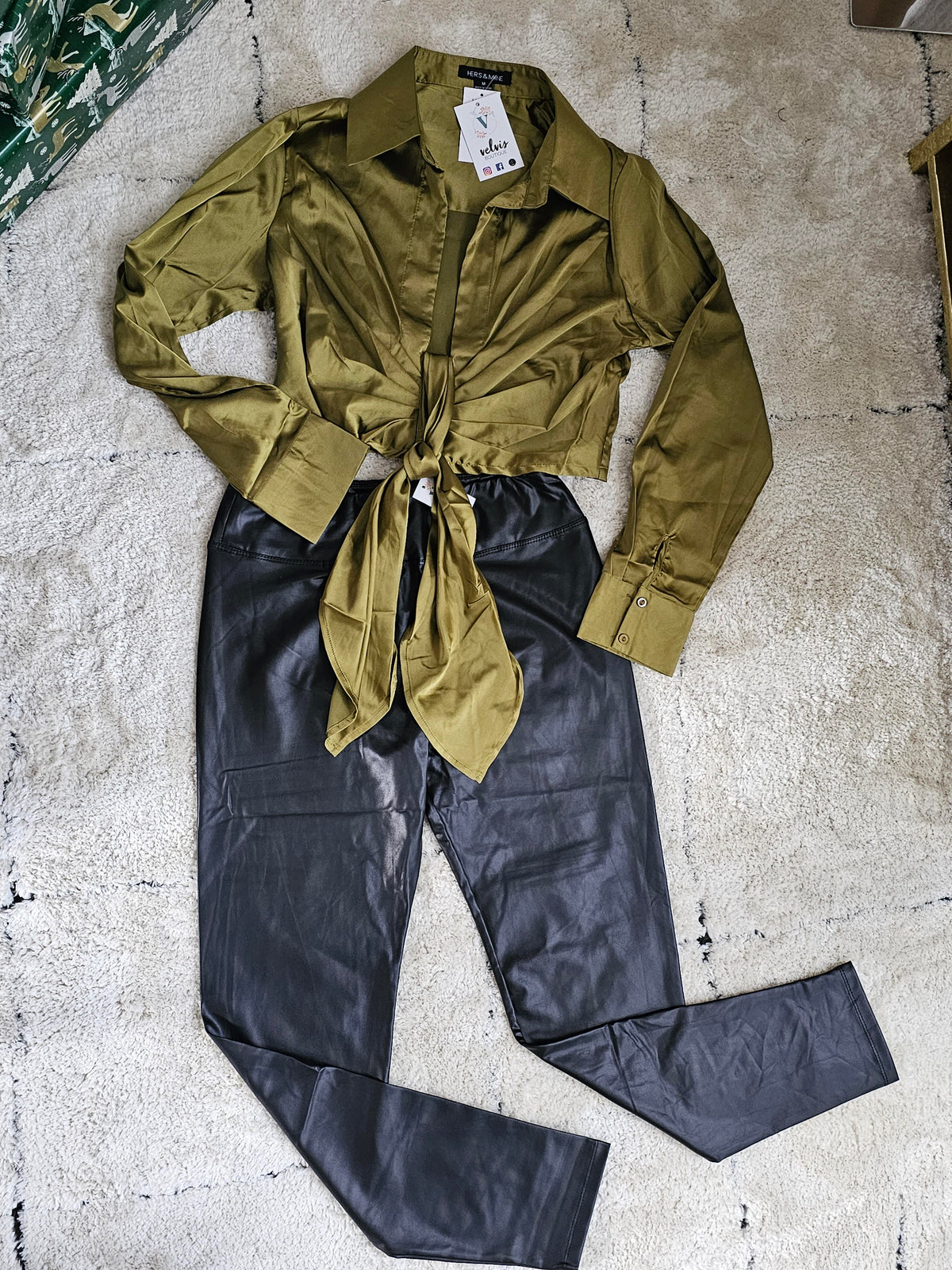 Sexy Night Olive Blouse Top V Neck #3