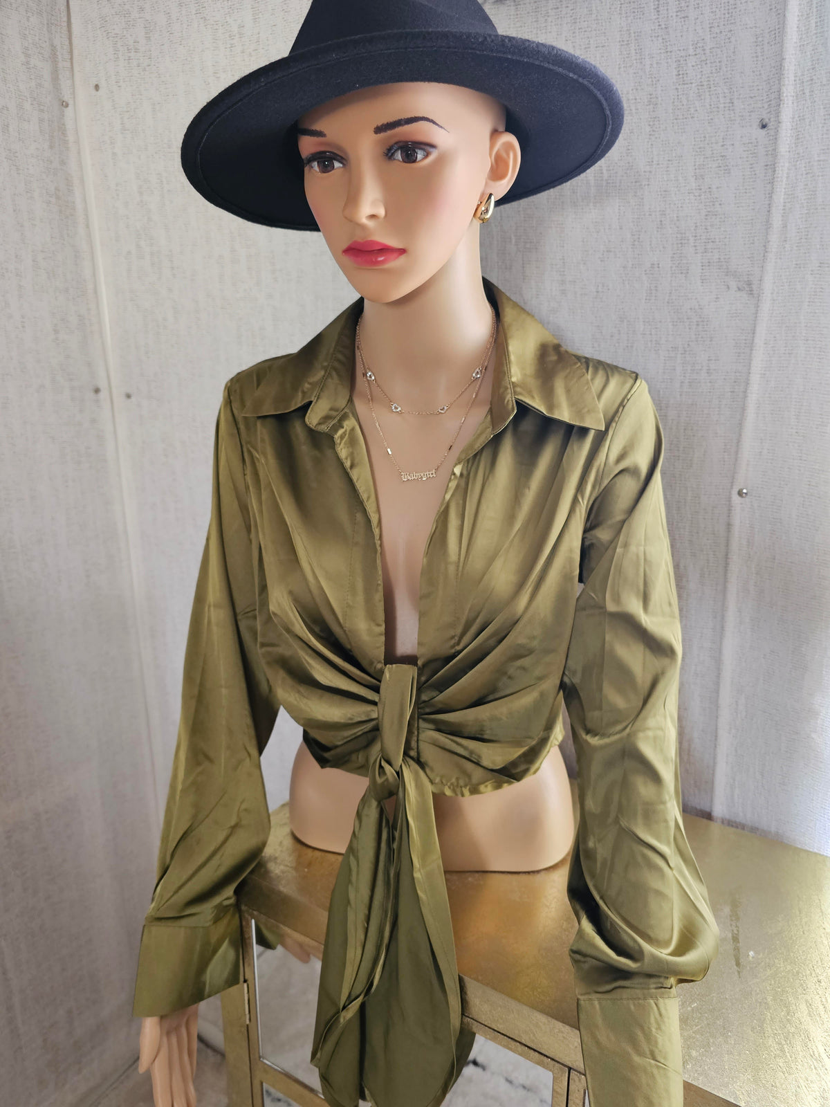Sexy Night Olive Blouse Top V Neck #3