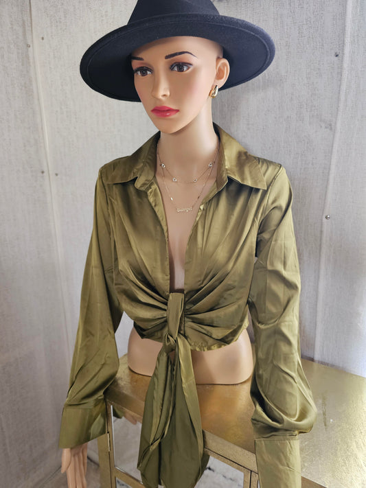 Sexy Night Olive Blouse Top V Neck #3